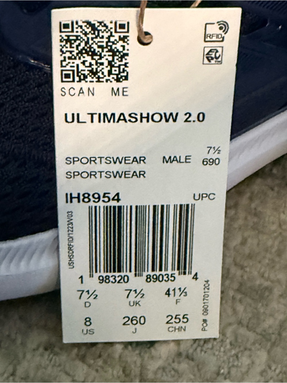 Adidas Ultimashow 2.0 Cloudfoam Navy Running Shoes Men’s 8 NWT - Picture 8 of 10